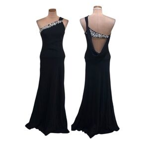 Robert Rodriguez Formal Maxi Dress Size 4 Black Rhinestone One Shoulder Gown